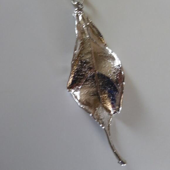 Silver Leaf with Chain Necklace 24" - Picture 3 of 5